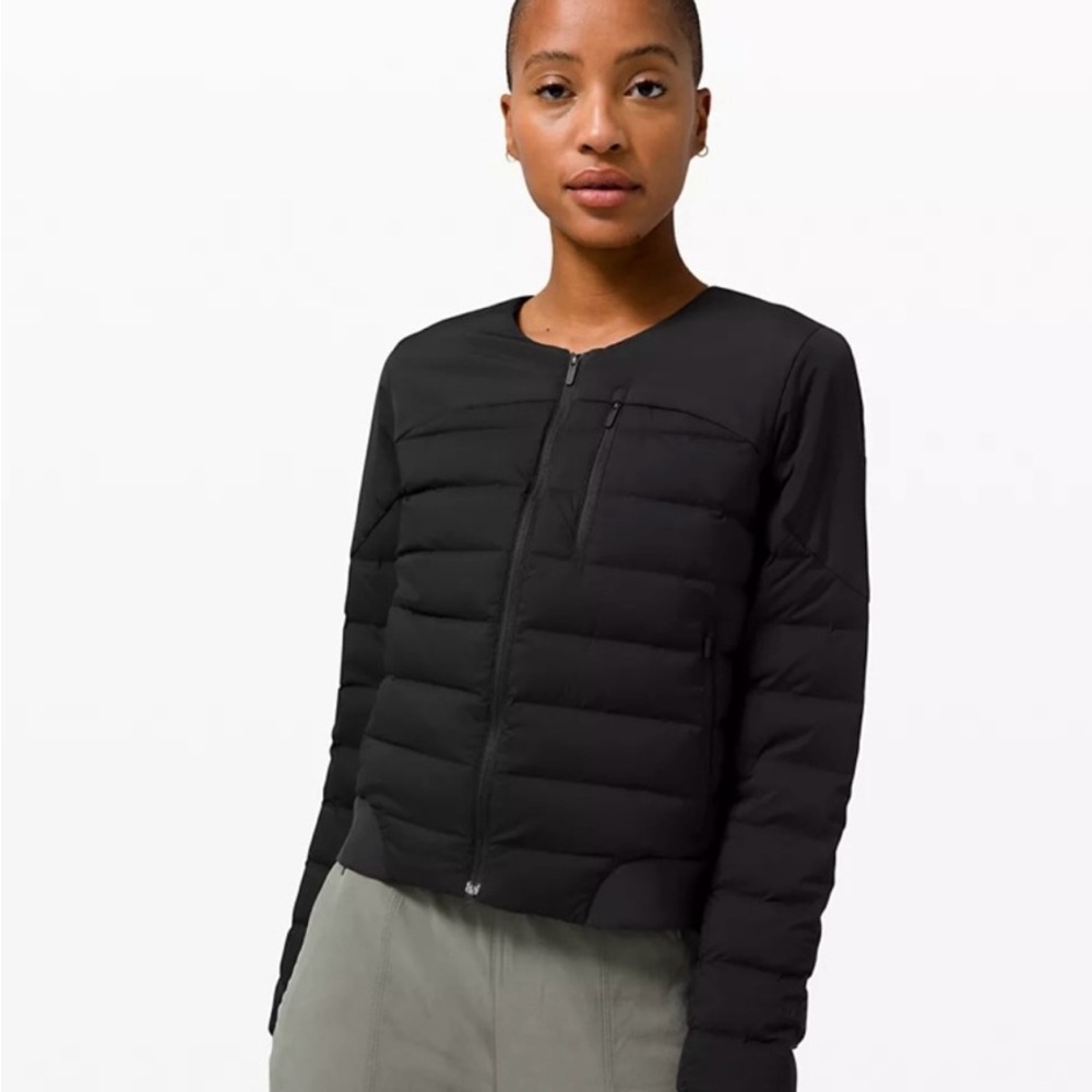Lululemon Stretch Down Bomber Women's Black Quilted Jacket Sz 8